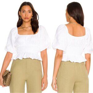 NEW Faithfull The Brand Puff Sleeves Elastic Cuff Kinsley Top Plain White Size:4
